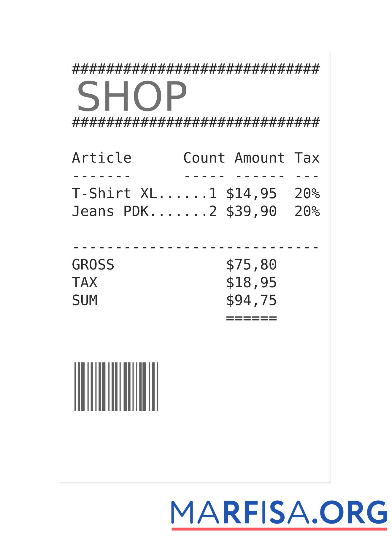 Printable SHOP payment check example